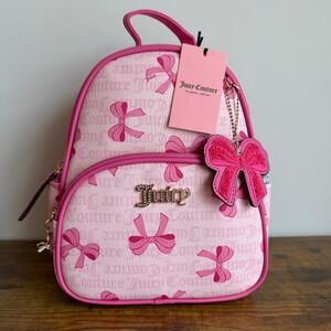 New Juicy Couture Simply Sweet Pink Bow Backpack Cute Coquette Gold Charm